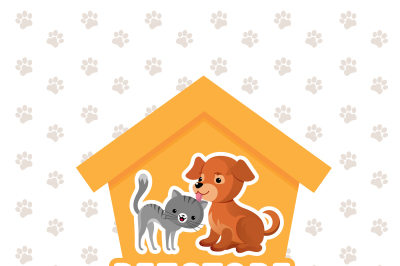 Pet store vector background with happy pets animals