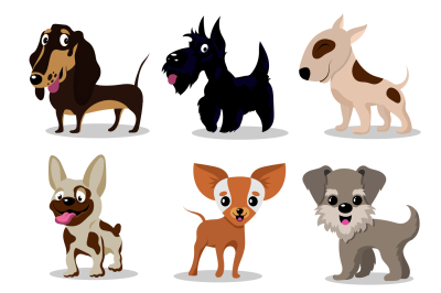 Cute happy dogs. Cartoon funny puppies vector characters collection