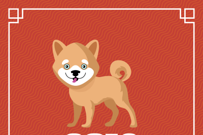 Happy chinese new year 2018 greeting vector background with cute dog