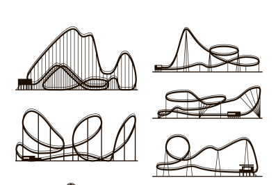 Rollercoaster vector vector black silhouettes isolated on white. Amuse