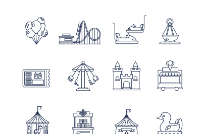 Luna park amusement line vector icons