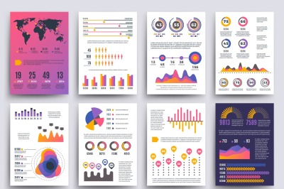 Graphical business report vector template with modern style charts and