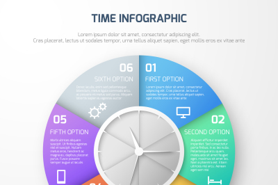 Time schedule vector infographic with clock and watch steps