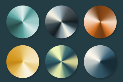 Metallic silver and gold conical metal vector gradients