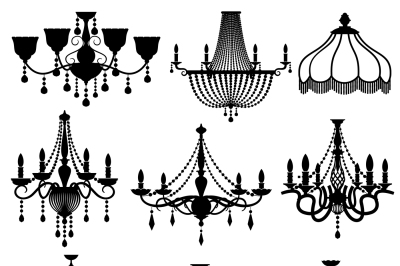 Classic crystal glass antique elegant chandeliers black vector silhoue