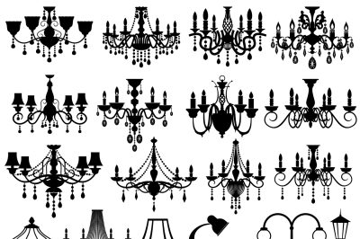 Home and outdoor lightning, lamps and chandeliers vector set