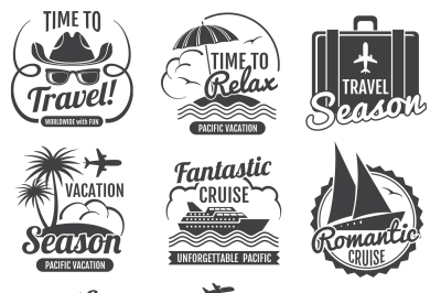 Travel adventure vector vintage labels and emblems