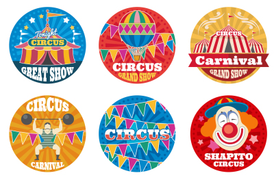 Circus vintage vector labels and emblems