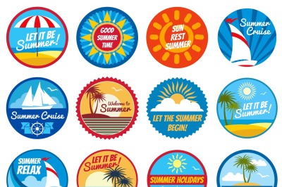 Vintage summer labels. Tropical holiday vector logos with typography