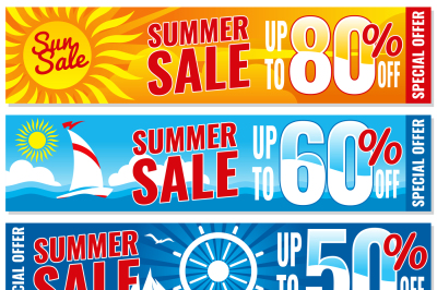 Summer shopping vector banners set. Hot price concept template