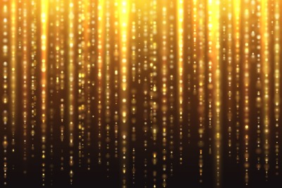 Sparkly gold glitter effect with falling down luminous particles vecto