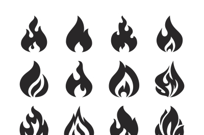 Fire flame and bonfire vector silhouette icons set