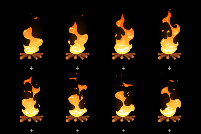 Cartoon vector bonfire flame animated sprites
