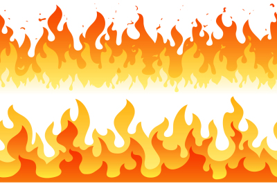 Cartoon fire flame vector seamless frame borders