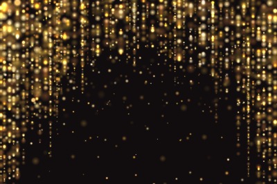 Abstract gold glitter lights vector background with falling sparkle du