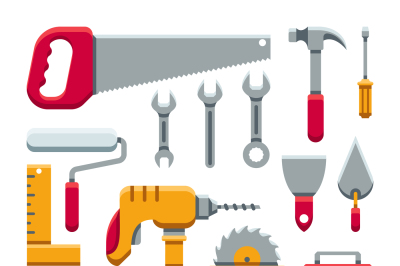 Hardware industrial tools kit flat vector icons