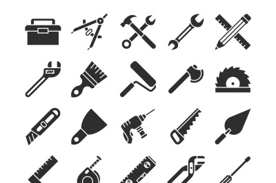 Construction and engineering tools silhouette vector icons