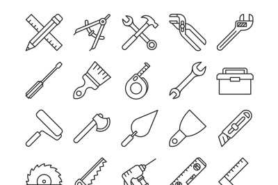 Mechanical tools line vector icons