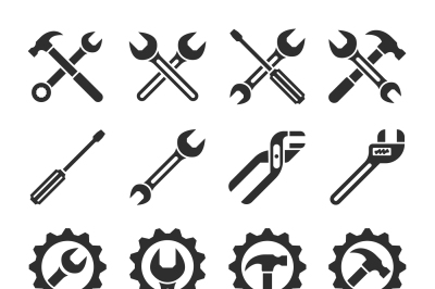 Technology and maintenance service tools vector icons