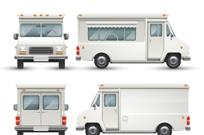 White blank food car, commercial truck isolated