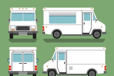 Cartoon delivery white blank food box truck vector mockup