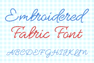 Embroidered fabric font with calligraphic letters. Vector thread alpha