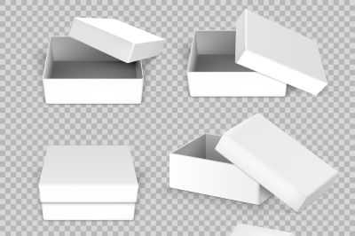 White empty square open box in different positions vector set