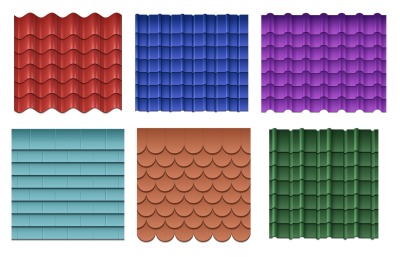 Roof tiles. Roofing materials vector set