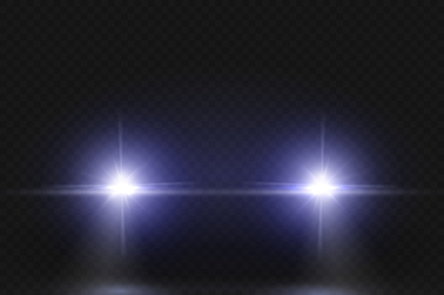 Car headlights. Headlamp glowing vector effect isolated on transpatent