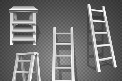 Steel vector staircases. Metal ladder, aluminum stairs vector