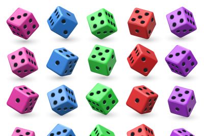 Playing dice vector set. 3d cube with numbers for board casino game