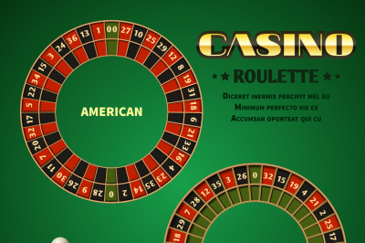 American and European casino roulette motion wheels vector illustratio