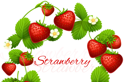 Juicy strawberry vector frame wreath. Health dessert eating strawberri