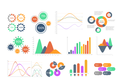 Multicolored vector infographics with different graphs and diagrams