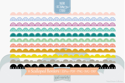 Scalloped Border Colored Clip art | Lace | Divider | Illustrator brush