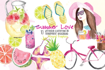 Summer love watercolor illustrations