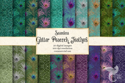 Glitter Peacock Feather Digital Paper