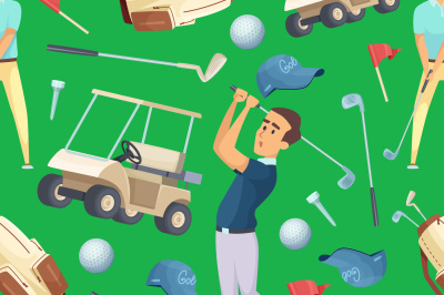 Seamless pattern with sport illustrations at golf theme