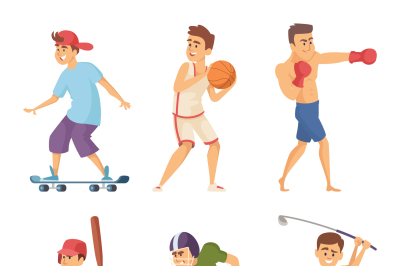 Different sports activities. Sportsmen in action poses. Vector charact