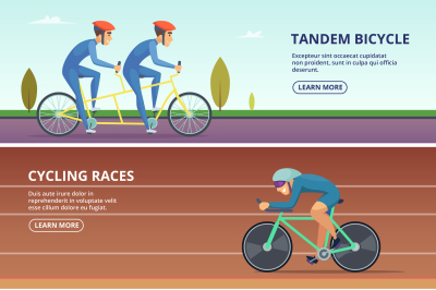 Banners set with horizontal illustrations of various cyclists