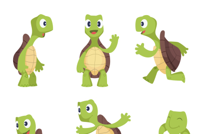 Funny cartoon characters of turtles in various poses