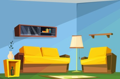 Living room interior in cartoon style