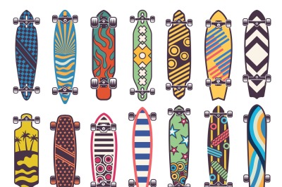 Vector colored illustrations on skateboards