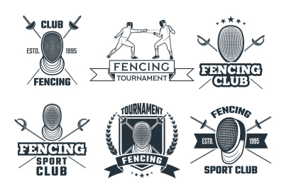 Monochrome badges set of fencing sport