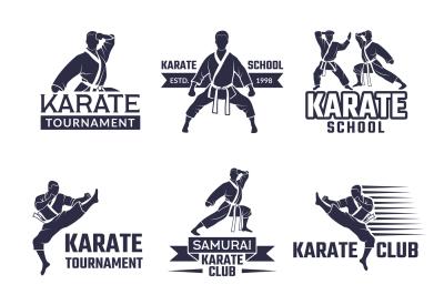 Sport labels set for fighting club. Karate and martial arts