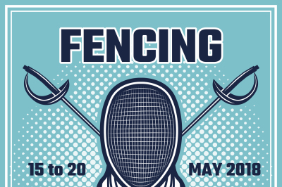 Retro poster for fencing sport. Design template with place for your te