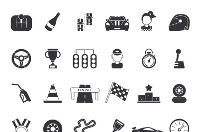 Monochrome pictures set of sport symbols for formula 1 and racing cars