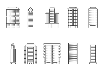 Mono line vector illustrations of modern buildings