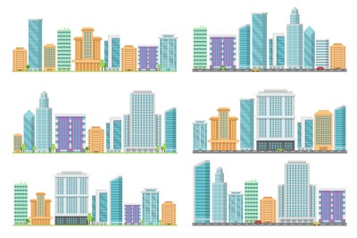 Horizontal seamless urban landscapes with various buildings