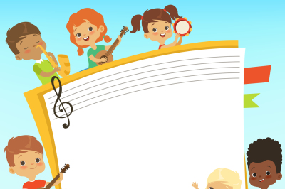 Cartoon frame with musician childrens and empty place for your persona